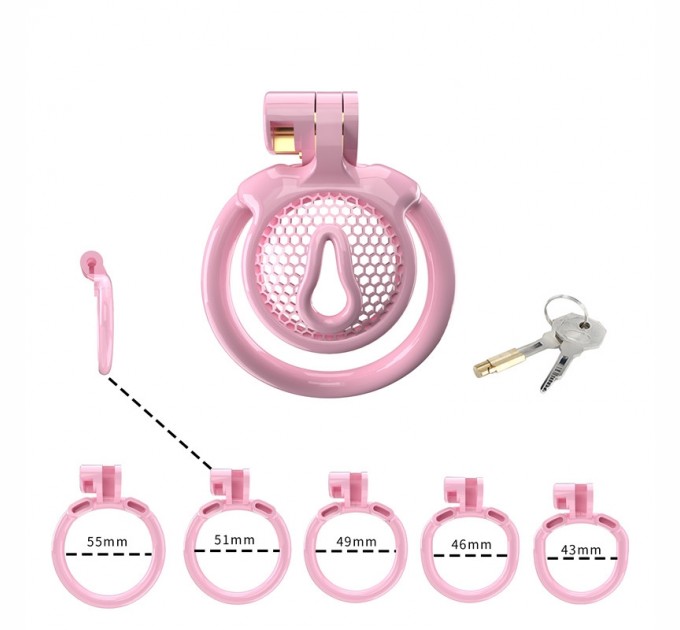 Мужской пояс верности 3D Mini Chastity Cage ZX-1Z Flat Ring Arc-shaped ring Pink Bdsm4u