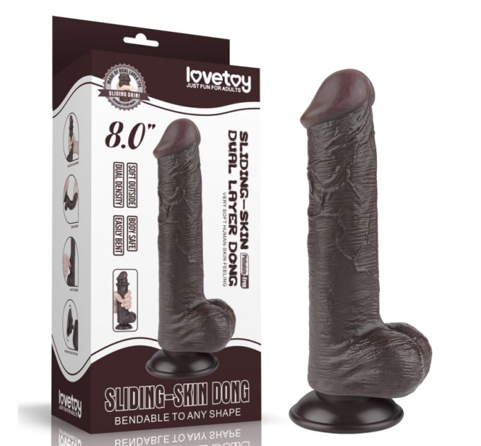 Фаллоимитаор на присоске Sliding Skin Dual Layer Dong Black 8.0 Lovetoy