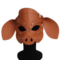 Бдсм маска голова свеньи Leather Pig Mask Brown Bdsm4u