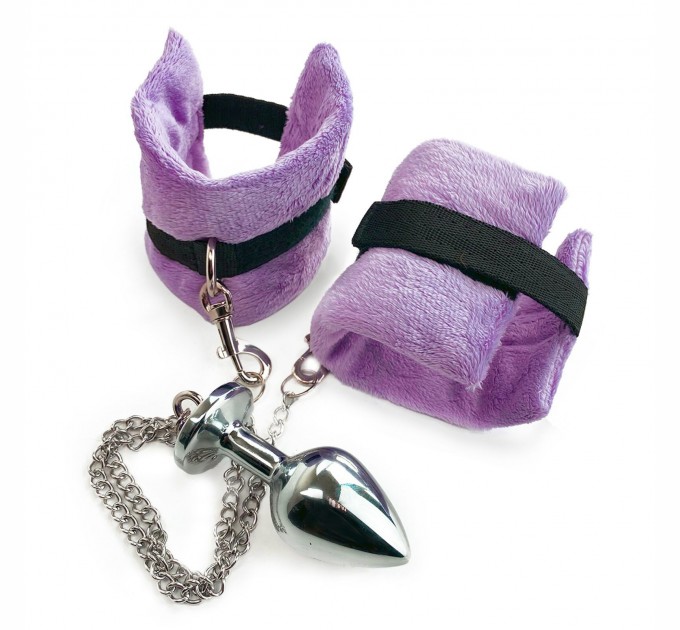 Наручники с металлической анальной пробкой Art of Sex Handcuffs with Metal Anal Plug size M Purple