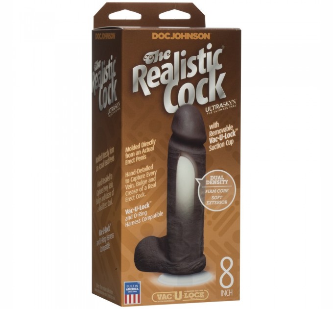 Фаллоимитатор Doc Johnson The Realistic Cock 8 inch Black - ULTRASKYN, Vack-U-Lock, диаметр 5,1см