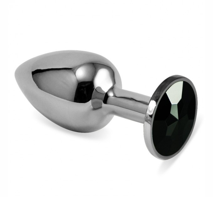 Гладкая анальная пробка с черным камнем Lovetoy Silver Rosebud Classic Metal Plug Small