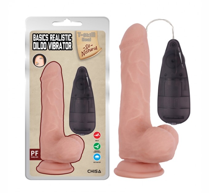 Вибратор с присоской и пультом Basics Realistic Dildo Vibrator Flesh Chisa