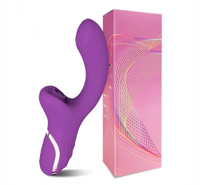 Вибрирующий фаллоимитатор We Love фиолетовый с вакуумной стимуляцией клитора USB