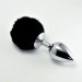 Большая металлическая пробка Lovetoy с черным пушком Pompon Metal Plug Large Silver