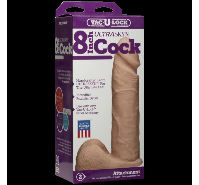 Фаллоимитатор Doc Johnson Vac-U-Lock - 8 Inch ULTRASKYN Cock White, диаметр 5,1см