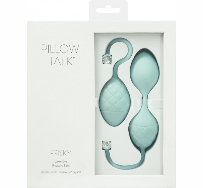 Роскошные вагинальные шарики PILLOW TALK - Frisky Teal с кристаллом диаметр 3.2см вес 49-75гр