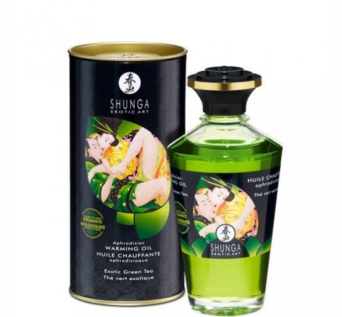 Органическое cогревающее масло Shunga Aphrodisiac Warming Oil - Exotic green tea 100 мл без сахара