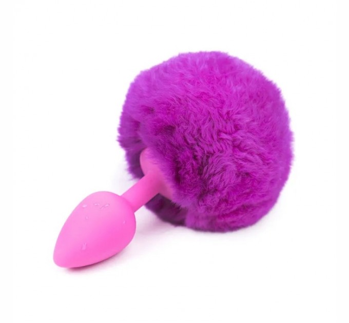Cиликоновая анальная пробка с фиолетовым хвостиком Silicone Fur Tail Plug Vscnovelty розовая