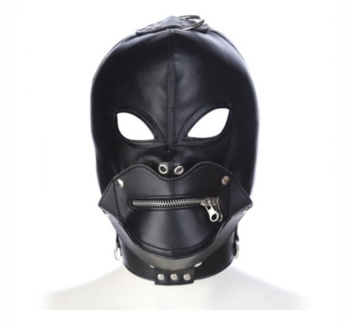 Кожаная черная маска с вырезами для глаз и молнией Bdsm4u Removable Zipper Mask