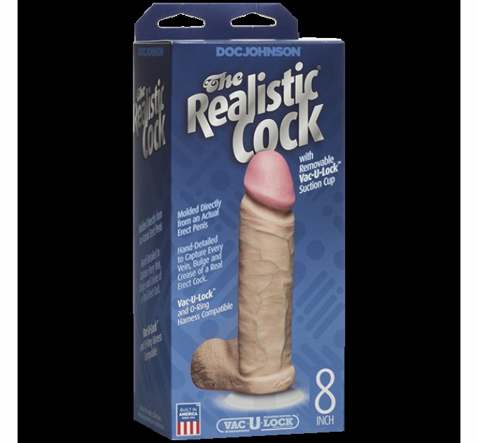 Фаллоимитатор Doc Johnson The Realistic Cock 8 inch White - PVC, Vack-U-Lock, диаметр 5,1см