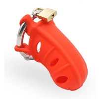 Мужской силиконовый пояс верности Bdsm4u красный Male Silicone Chastity Cage