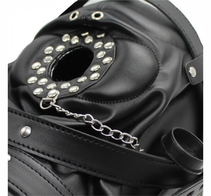 Черная полностью закрытая бдсм маска Bdsm4u Leather Hood