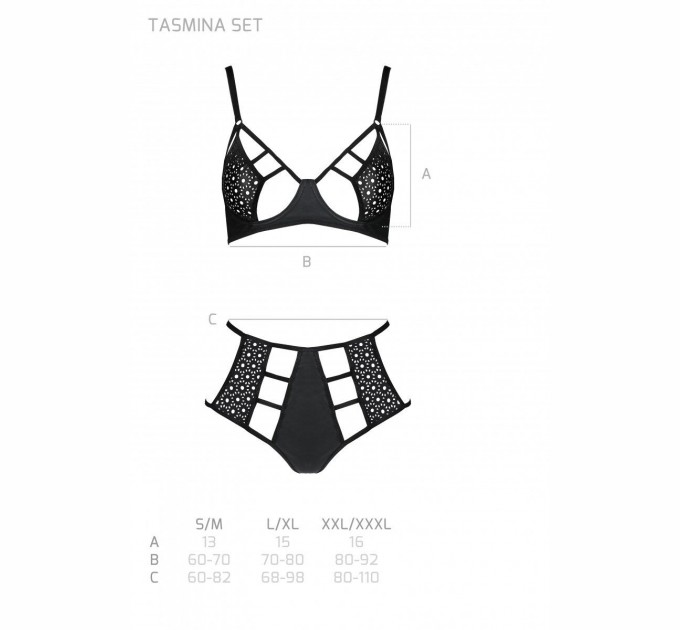 Комплект из эко-кожи Passion Tamaris Set black L/XL бюстгальтер и трусики с перфорацией