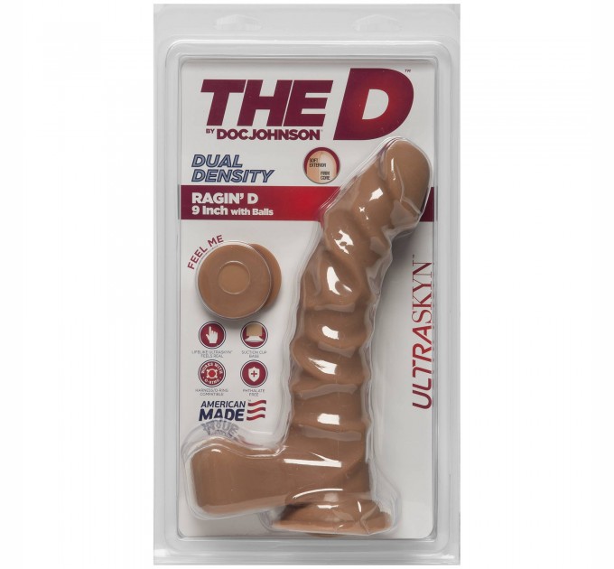 Фаллоимитатор Doc Johnson The D - Ragin D - 9 Inch With Balls - ULTRASKYN - Caramel, диаметр 5,1см