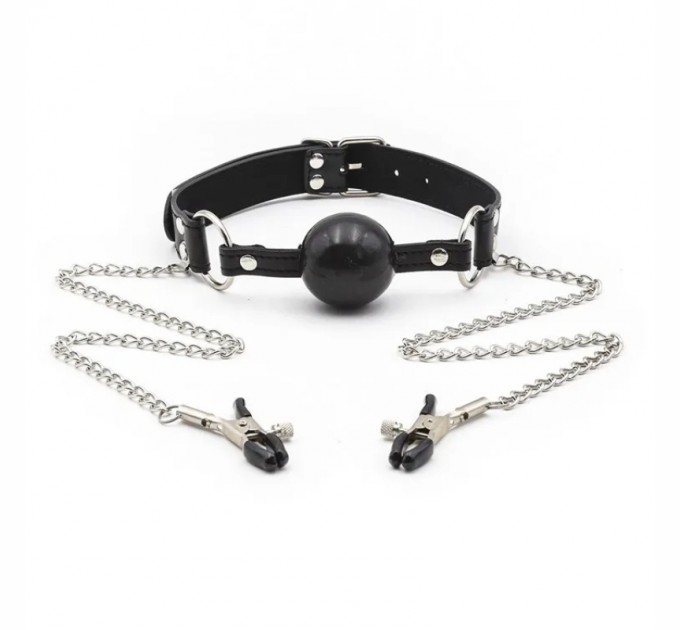 Кляп с зажимами для сосков Nipple Clamps Ball Gag Vscnovelty